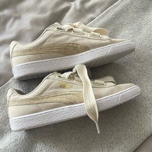 Puma basket beige cream linen new 9.5 womens